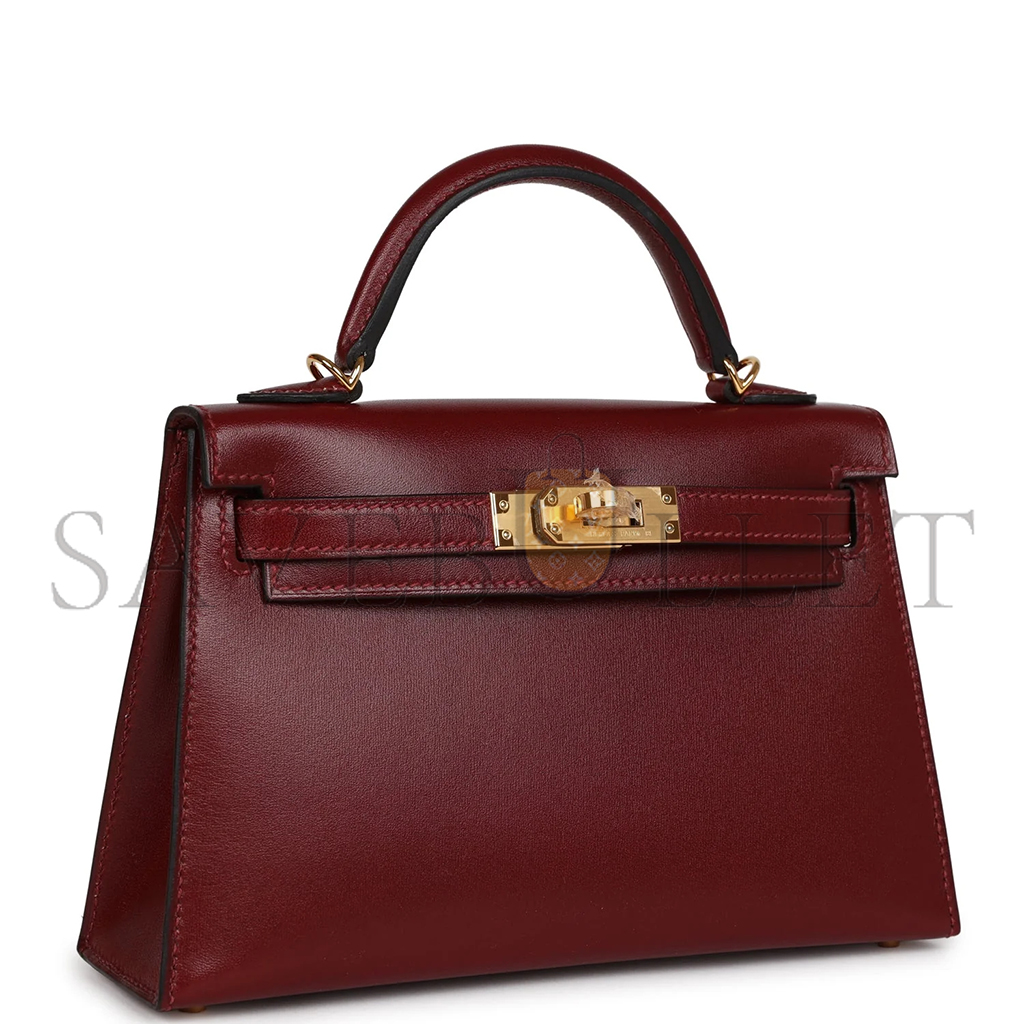 HERMÈS MASTER MINI KELLY II BOX BURGUNDY GOLD HARDWARE (19*12*5.5cm) 